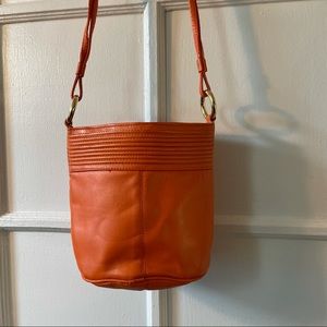 Vintage 80s 90s orange leather bucket bag